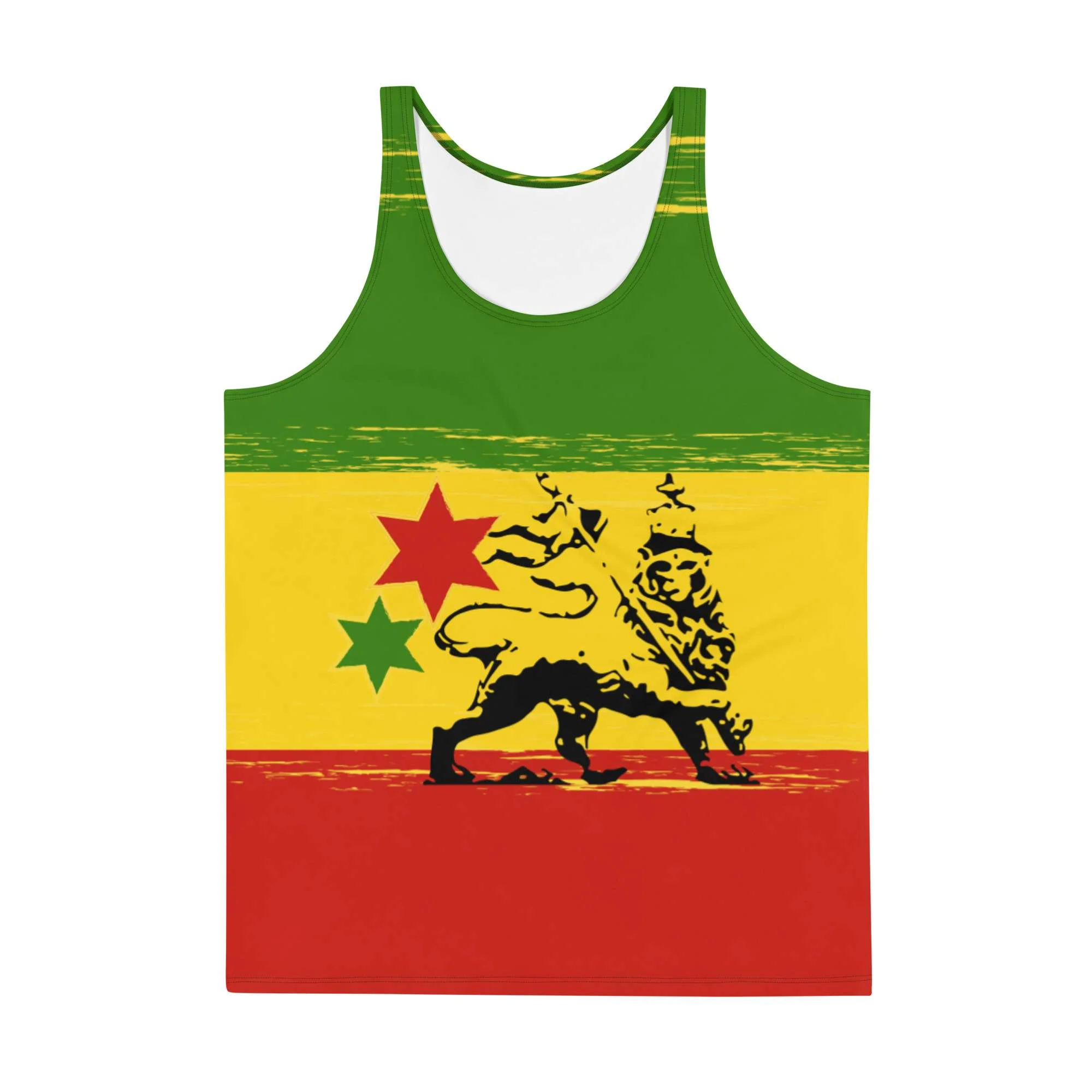 Rasta Tank Top in Rastafarian colors with Lion of Judah design. Soft fabric and relaxed fit will make you cool and comfortable in hot weather.