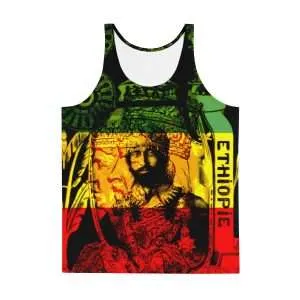 Natural Mystic Haile Selassie Tank Top front view in soft fabric with relaxed fit. Feel cool and comfortable in Summer. Rastaseed Jamaican Rasta merchandise.
