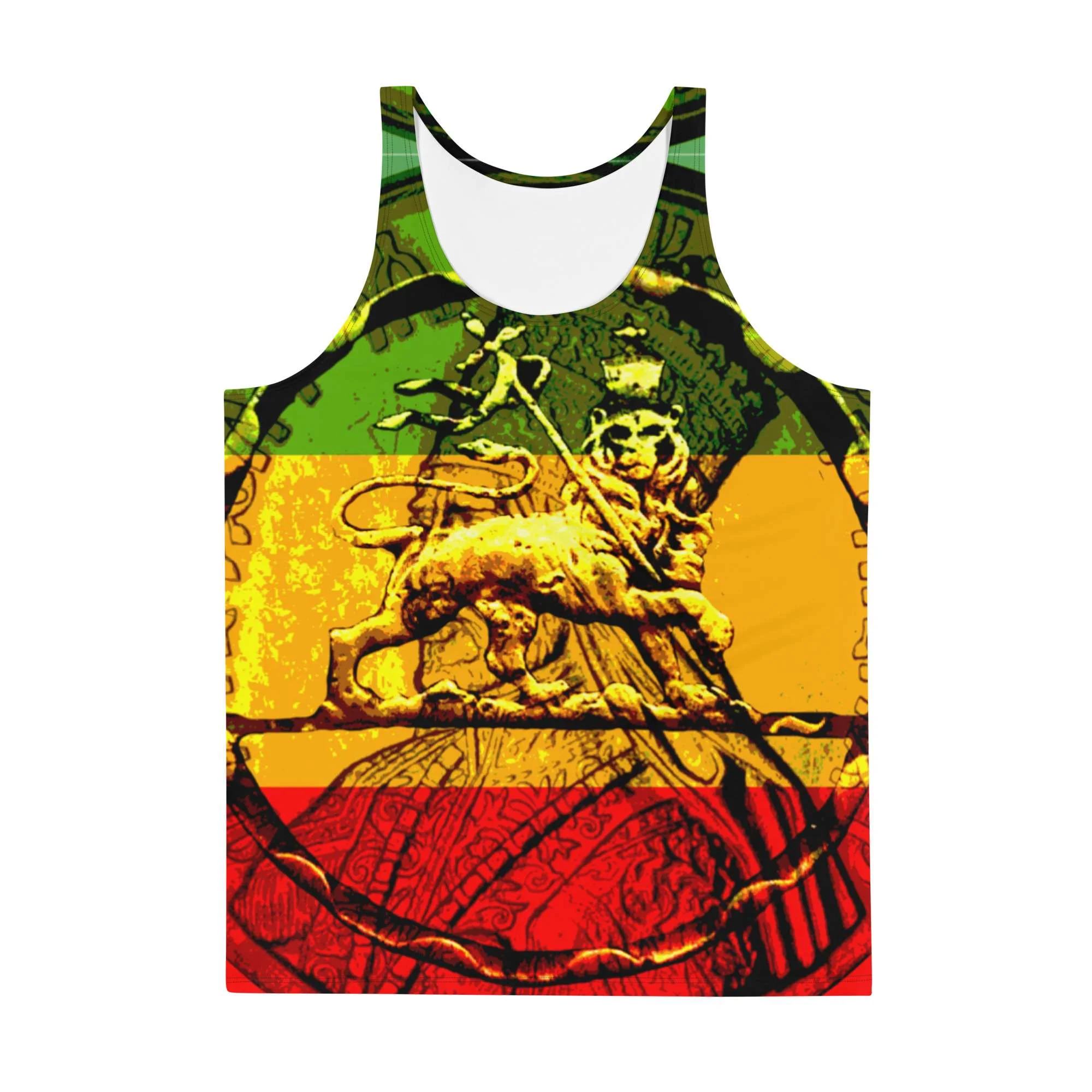 Lion of Judah Tank Top in Rasta colors and vibrant design. Rastaseed original merchandise clothing accessories shoes and gear.