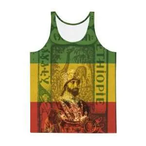Haile Selassie Tank Top in soft fabric and relaxed fit. Rastaseed Jamaican, Rastafarian, Reggae and Haile Selassie merchandise.