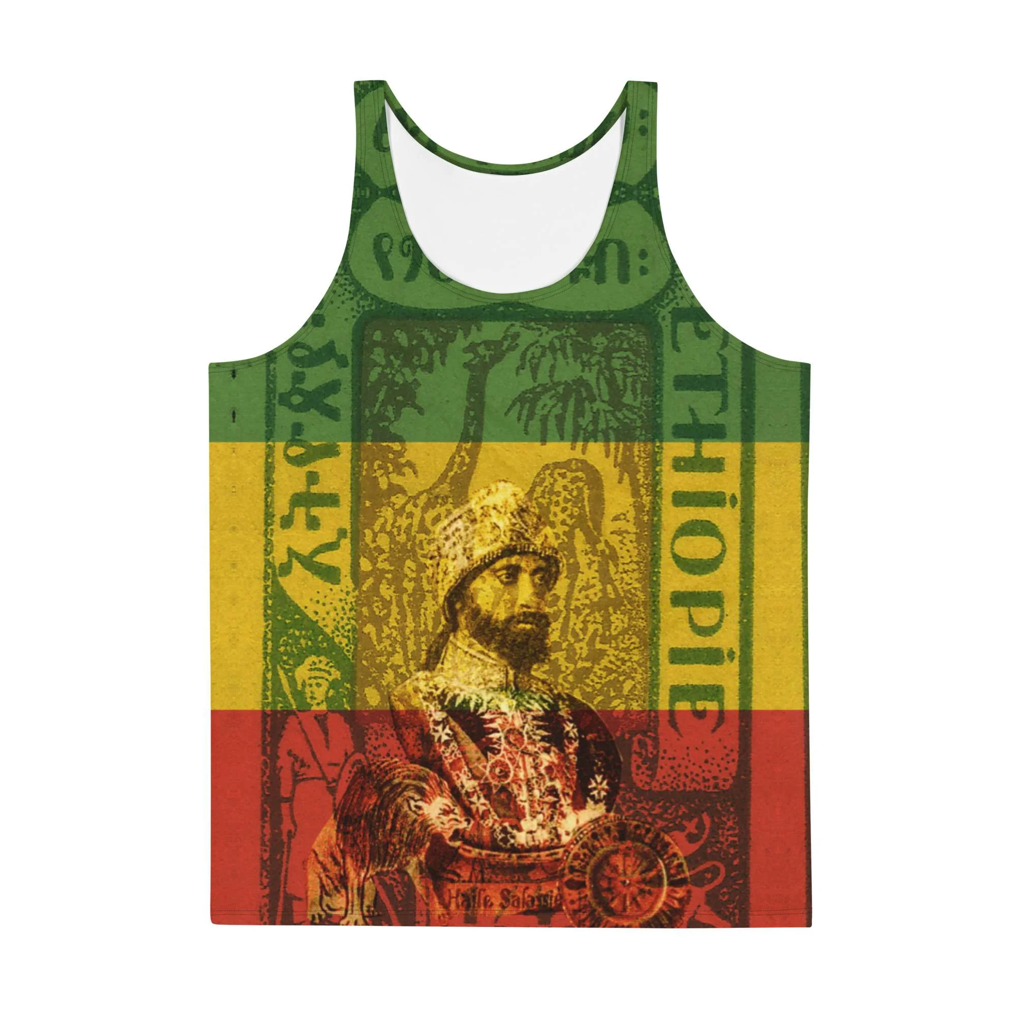 Haile Selassie Tank Top in soft fabric and relaxed fit. Rastaseed Jamaican, Rastafarian, Reggae and Haile Selassie merchandise.