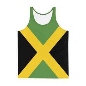 Jamaican Flag Tank Top front view soft fabric and relaxed fit. Rastaseed Jamaican, Rastafarian, and Reggae merchandise, clothing, accessories and shoes.