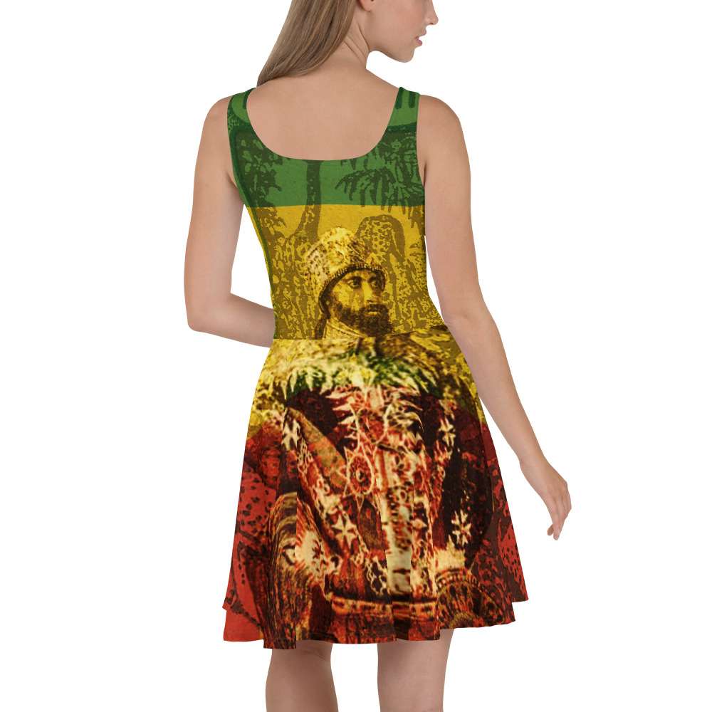 Haile Selassie Skater Dress.back view Original Rastafarian Reggae and Jamaican clothing, shoes, accessories and merchandise online.