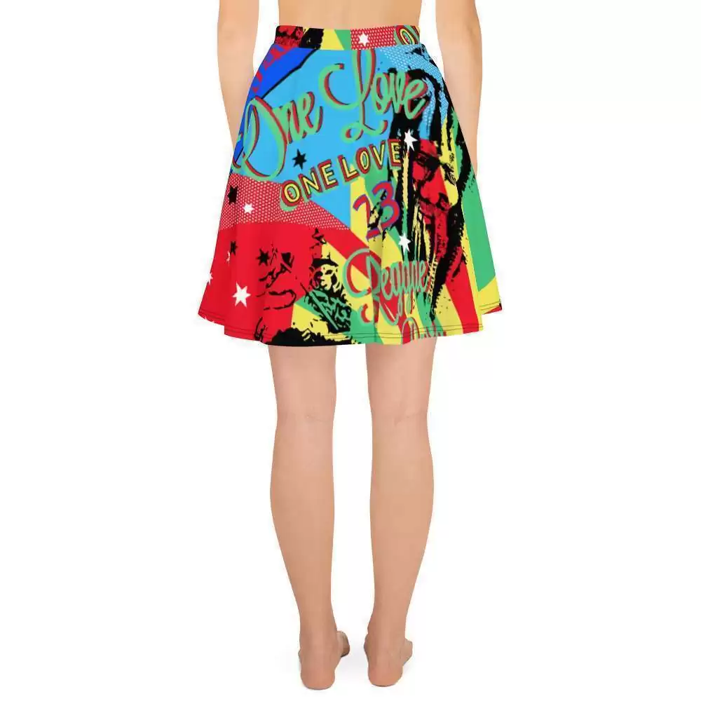 One Love Reggae Party Skater Skirt back view