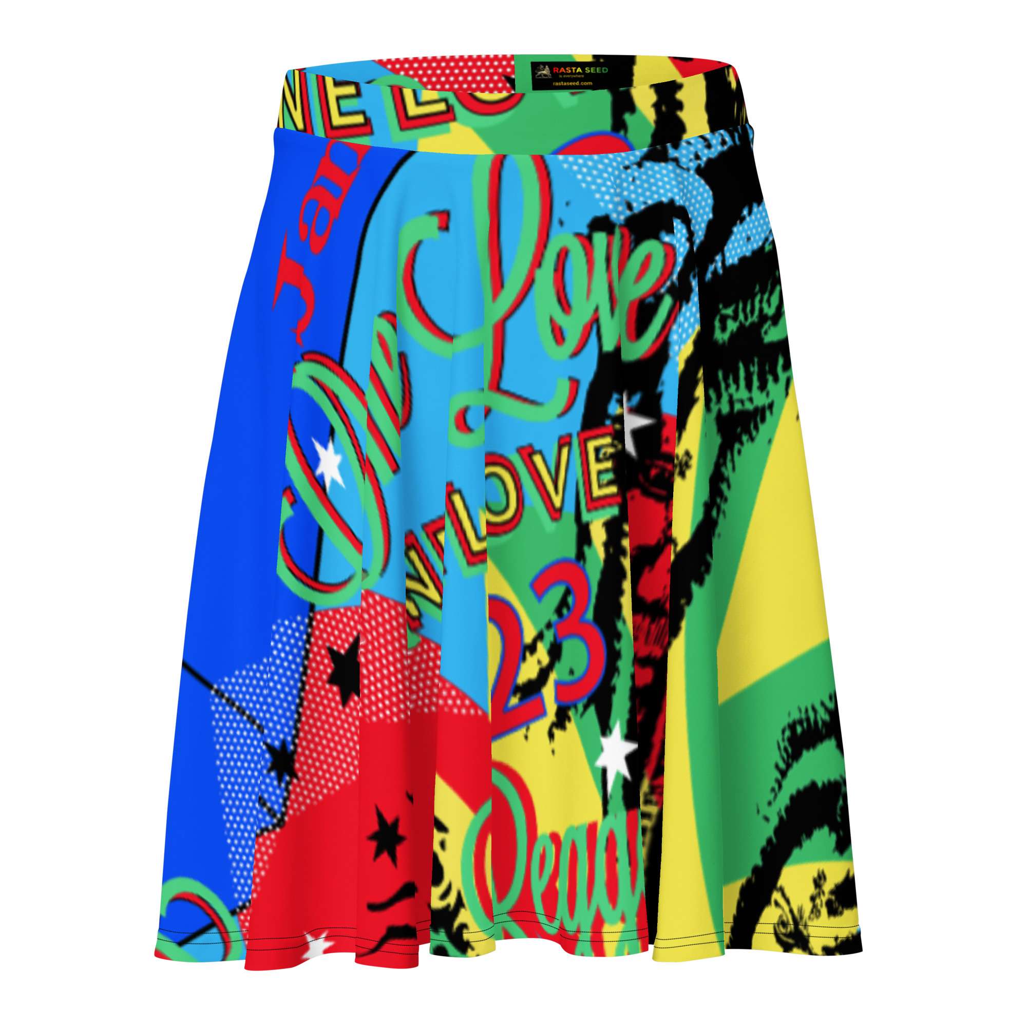 One Love Reggae Party Skater Skirt right full circle view front view