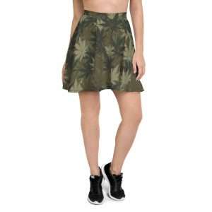Hemp Print Khaki Skater Skirt in camouflage design. Rastaseed online Rastafarian Reggae and Jamaican Gear and Accessories.