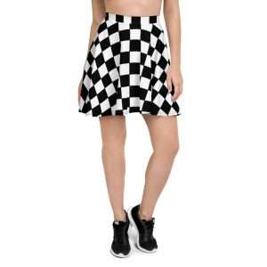 Reggae Ska Skater Skirt in black and white chequerboard pattern. Make a statement with clothing from Rastaseed.com online Reggae gear.