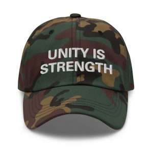 Unity is Strength Cap in dad hat style and available in two colors khaki camo or black.Make a statement in a cap from Rastaseed.com