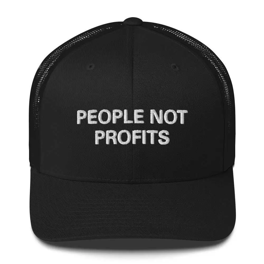 People not Profits Rasta Trucker Cap available in black with mesh back and curved visor. Rastaseed merchandise accessories and clothing.