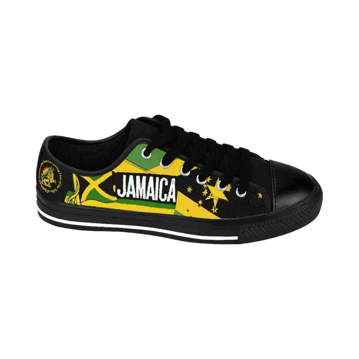 Jamaican mens sneakers outside right view with Rastaseed signature design. Rastafarian Jamaican and Reggae merchandise clothing and accessories.