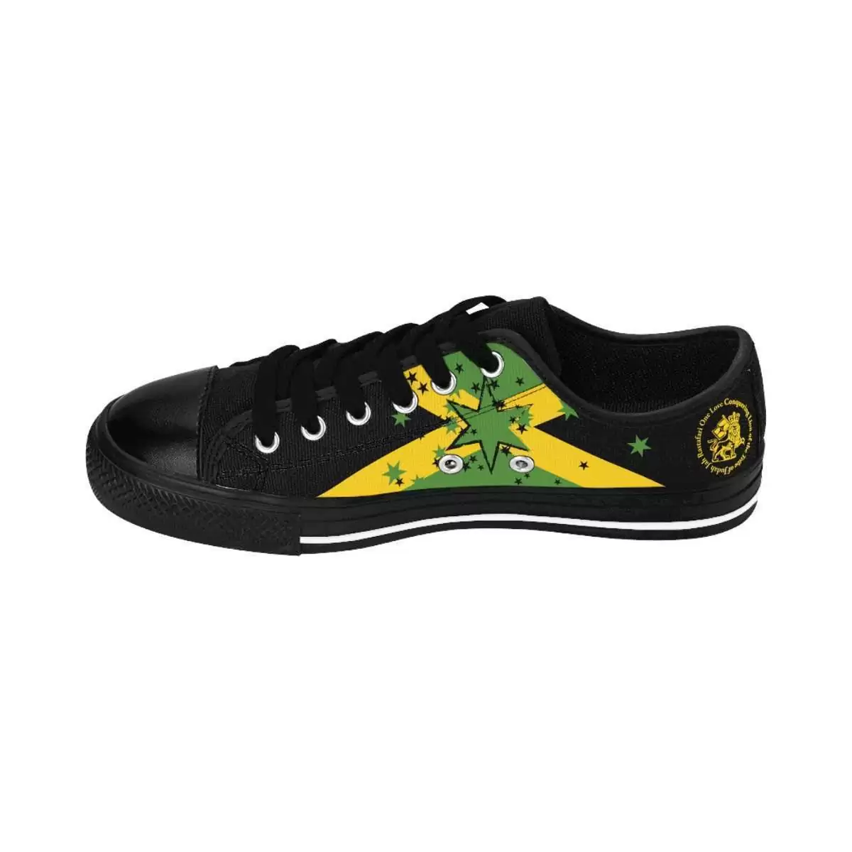 Jamaican mens sneakers right intside view with Rastaseed signature design. Rastafarian Jamaican and Reggae merchandise clothing and accessories.
