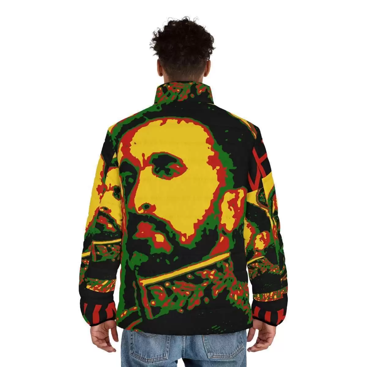 Haile Selassie Puffer jacket model back Rastaseed.com