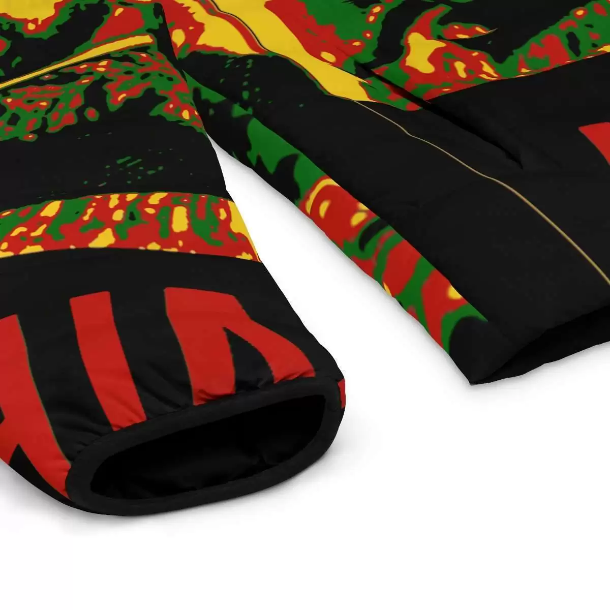 Haile Selassie Puffer jacket product close up Rastaseed.com