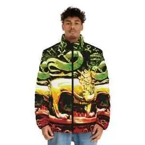 Abstract Lion of Judah Puffer Jacket model front view