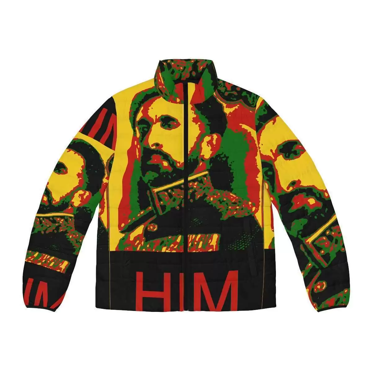 Haile Selassie Puffer jacket front rastaseed.com