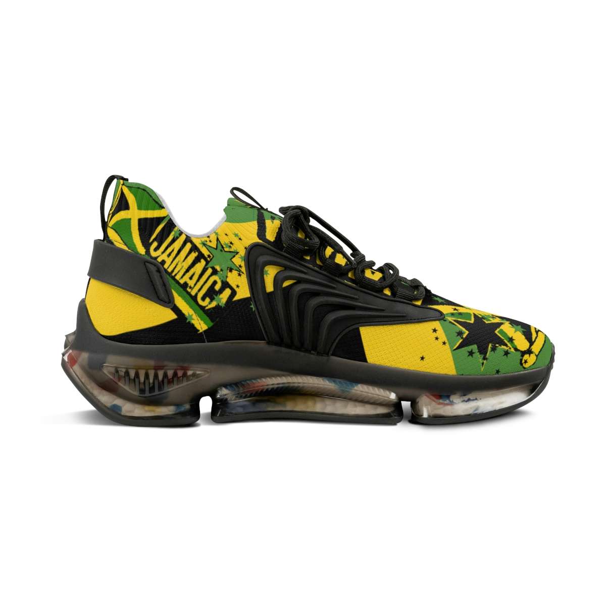 Jamaican sneakers in original Jamaica design and colors at rastaseed.com . Black sole left inside view