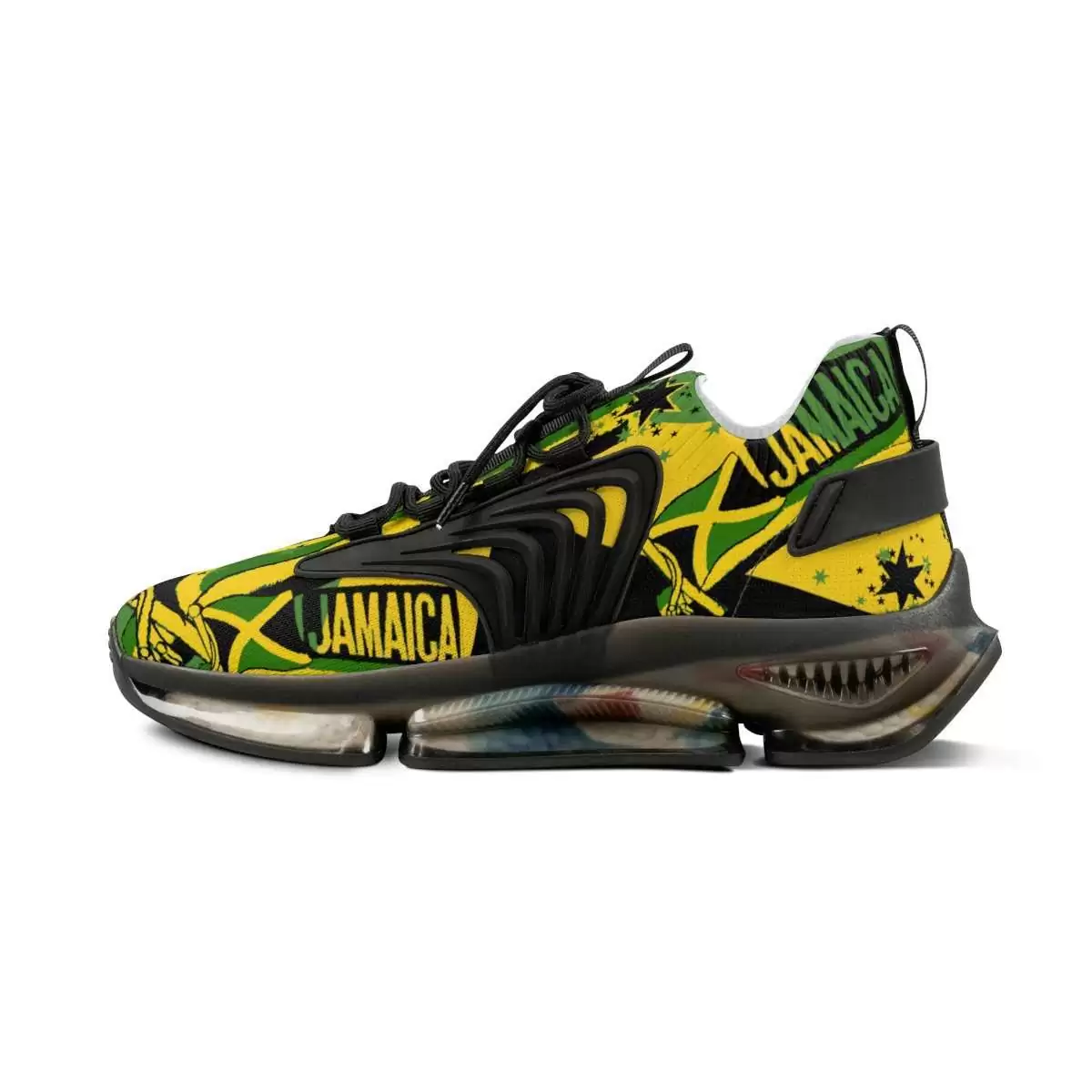 Jamaican sneakers in original Jamaica design and colors at staging.rastaseed.com . Black sole right inside view