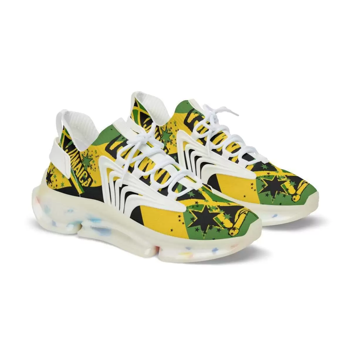 Jamaican sneakers in original Jamaica design and colors at staging.rastaseed.com . White sole side front view
