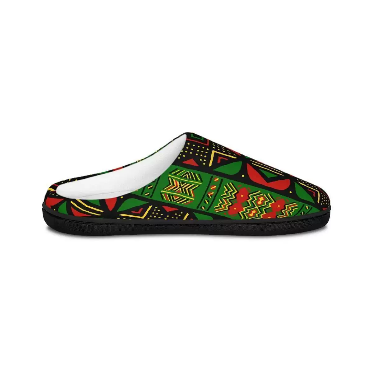 Rasta Africa Mens Slippers right inside view in viviid Reggae colors. Soft, warm and comfortable. Rasta wear clothing shoes and accessories.