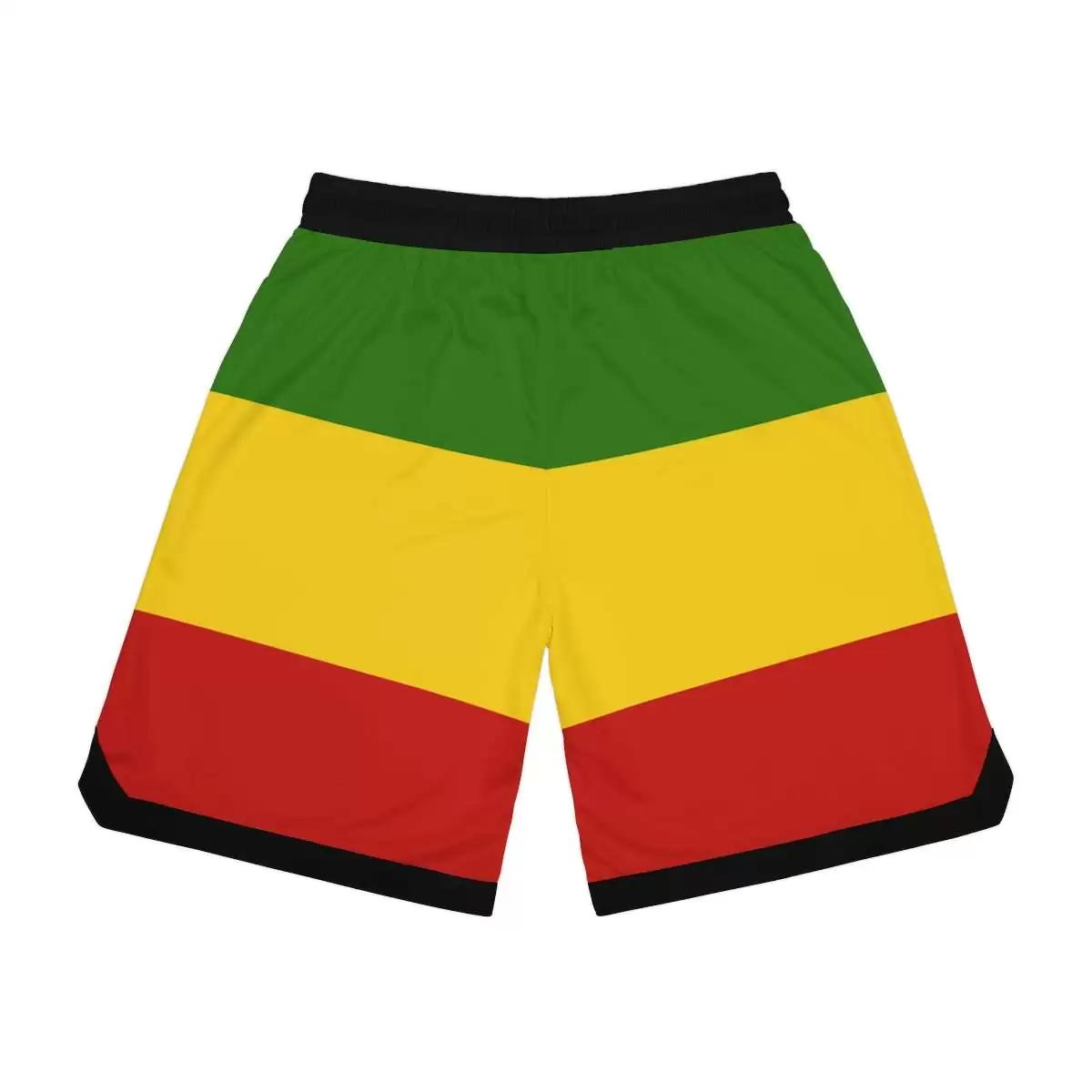Rasta Basketball Shorts back view in red gold and green with black trim and number twenty three. Rastaseed original merchandise and clothing.