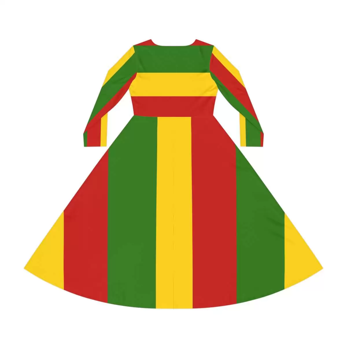 Rasta dance dress back view in silky breathable fabric. Rastafarian colors and cute design. Rastaseed Reggae and Jamaican merchandise and clothing.