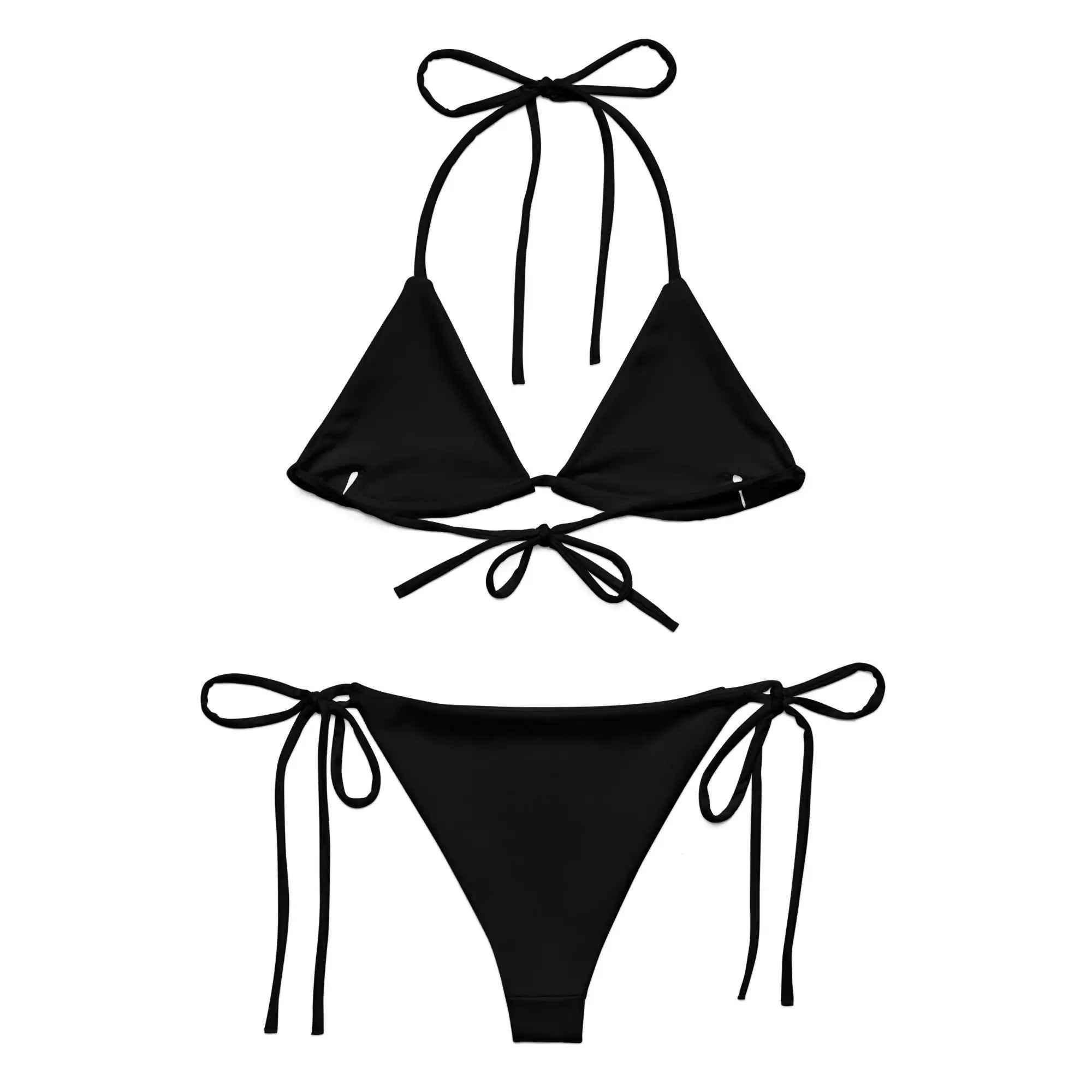Jamaican string bikini inside lining flat view with black lining and strings. Soft stretchy comfortable and available in sizes up to 6XL. Rastaseed.com original design.