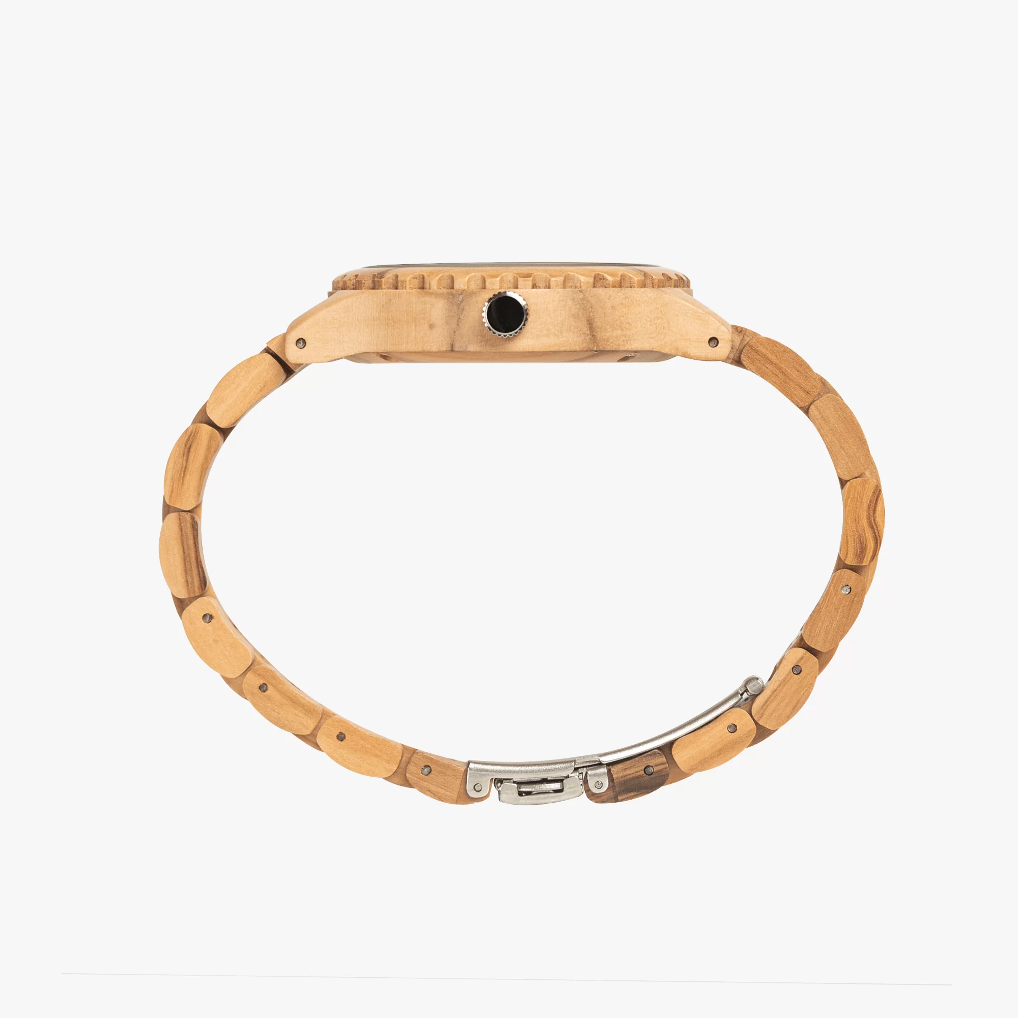 Rasta Lion of judah Italian Olive Lumber Wooden Watch with authentic Ethiopian design sidet view. Unique piece makes a great gift at Rastaseed.com