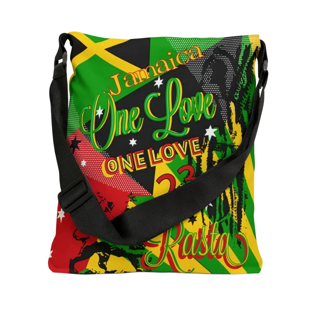 Shoulder bag reggae context view at Rastaseed.com. Rastafarian, Jamaican and Reggae symbology, colors and artwork in original design at our Rasta store.