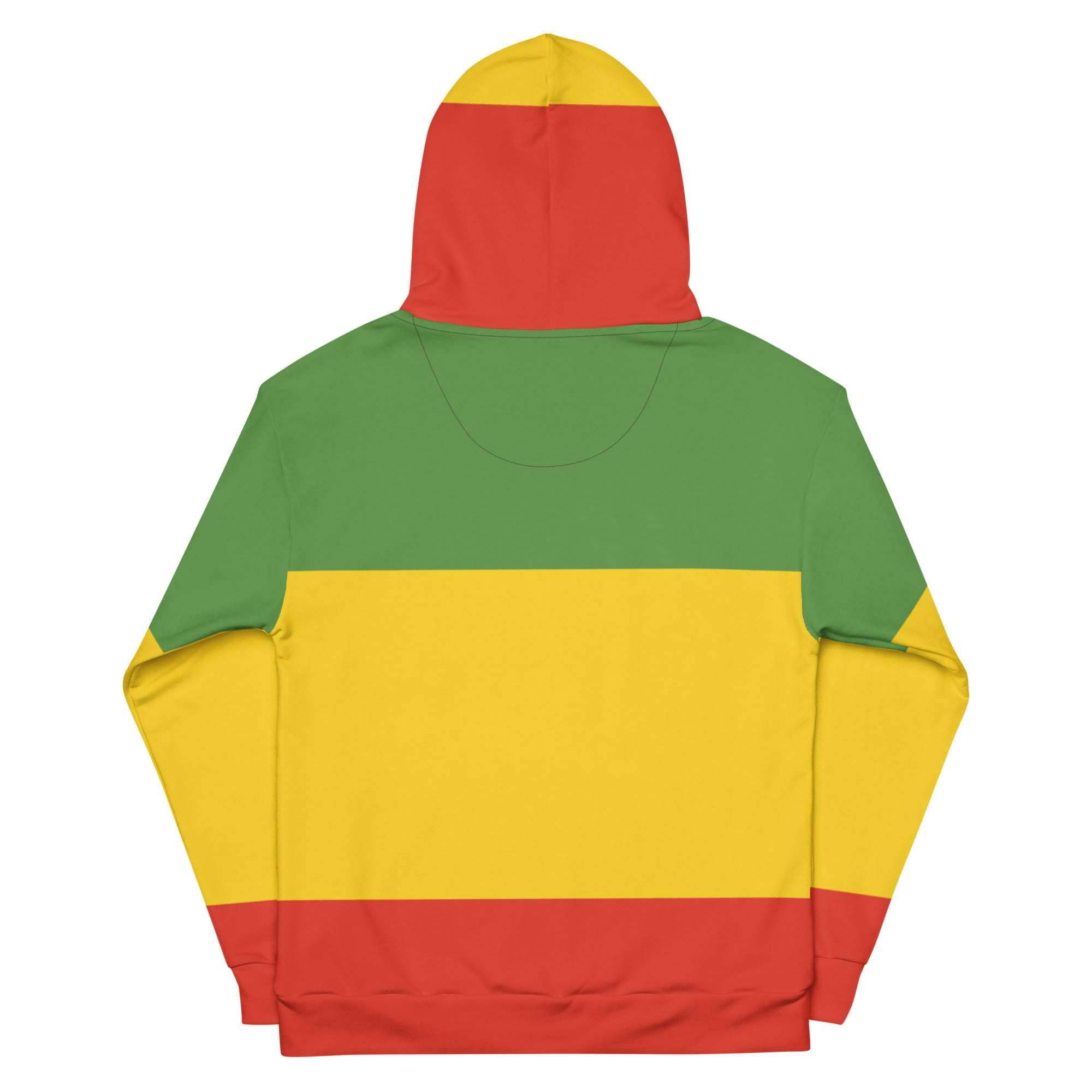 Prince of Peace Rasta Hoodie back view in a soft cotton-feel fabric with fleece lining. Double thickness hoodie and front pocket. Rastaseed clothing and Merchandise.
