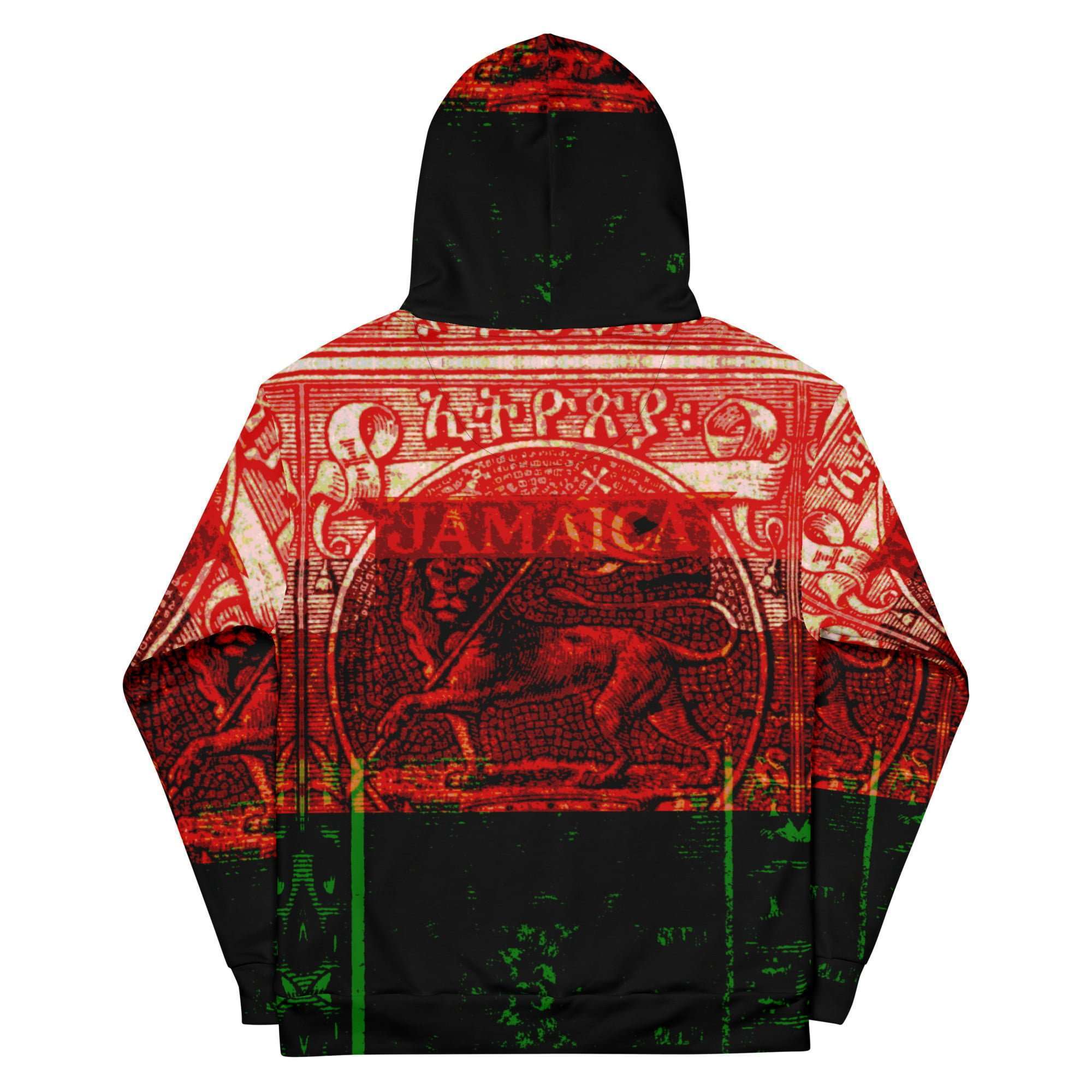 Garvey Revolutionary Hoodie back view in cosy cotton feel fabric with soft fleece lining, double hoodie and front pocket. Rasta and Jamaican Clothing at Rastaseed.com
