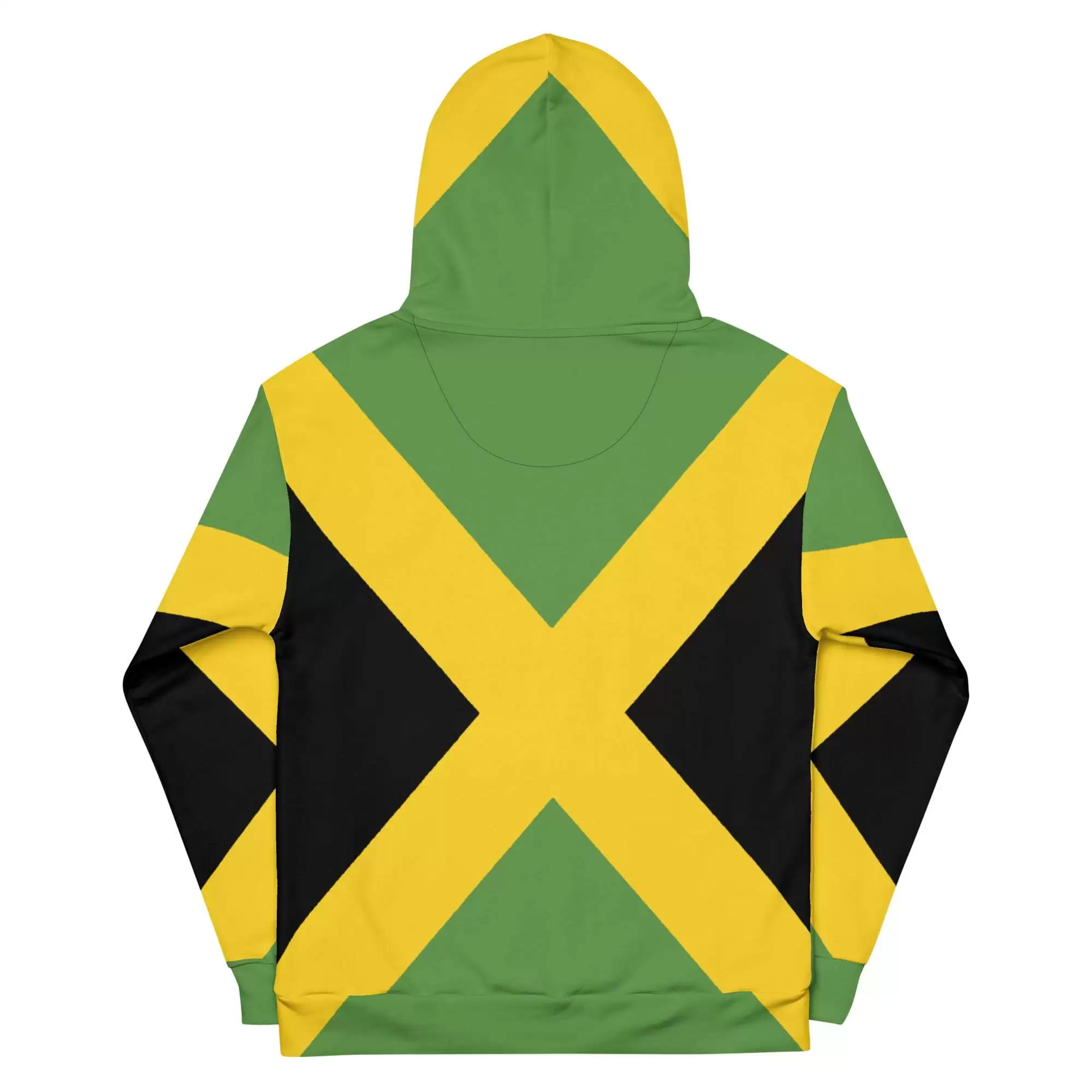 Jamaican Lion of Judah Hoodie back view with fierce lion on the front. Made from cosy cotton feel fabric with fleece lining, double hoodie and front pocket.