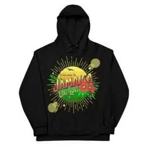 One Love Hoodie front view soft fabric with fleece inside is a unisex design. Available from 2XS to 6XL there is a size for everyone.