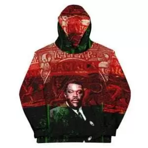 Garvey Revolutionary Hoodie front view in cosy cotton feel fabric with soft fleece lining, double hoodie and front pocket. Rasta and Jamaican Clothing at Rastaseed.com