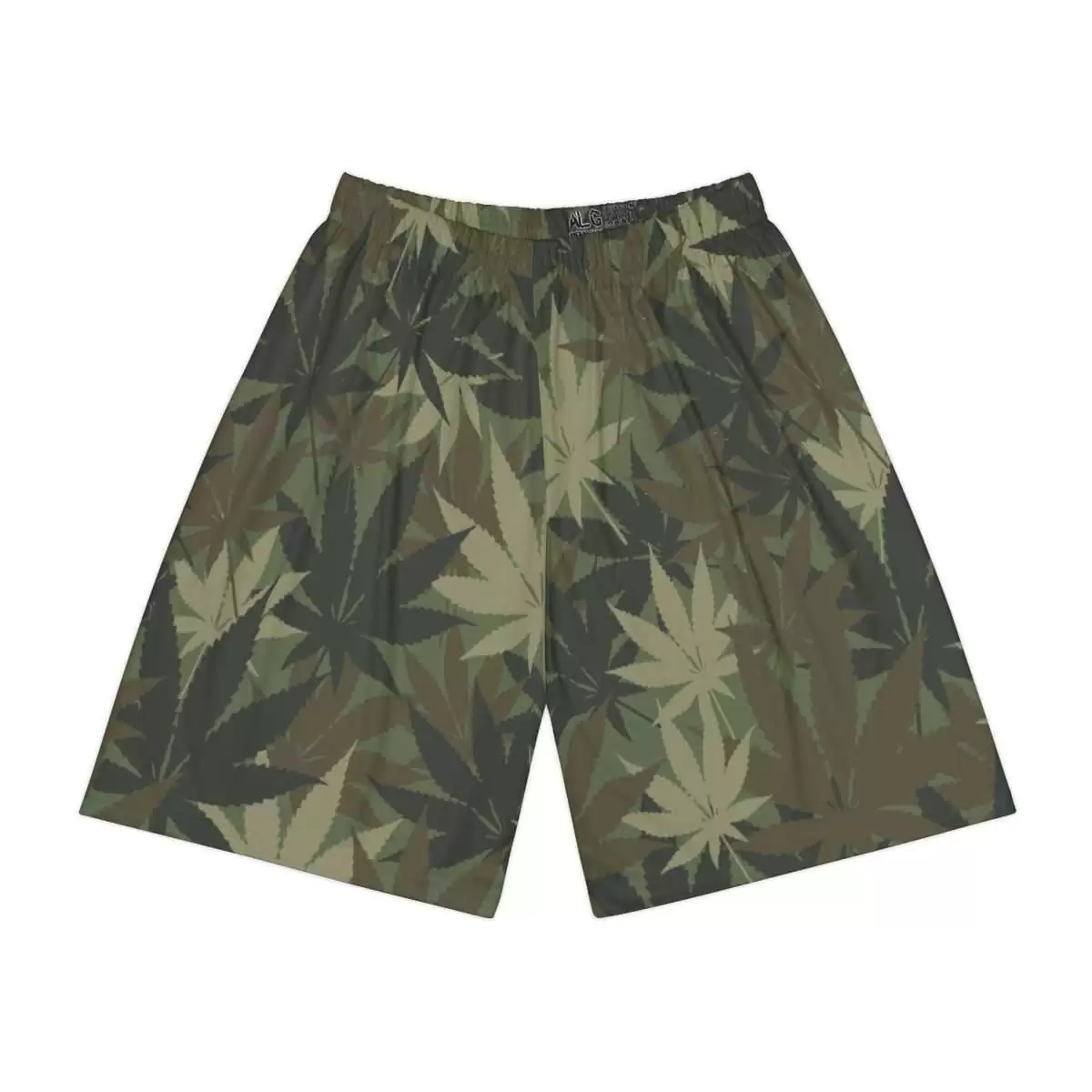 Hemp Leaf Camouflage Shorts front view in Khaki colors. Available in plenty of sizes from xs to 2xl. Rasta clothing and Jamaican Reggae merchandise.
