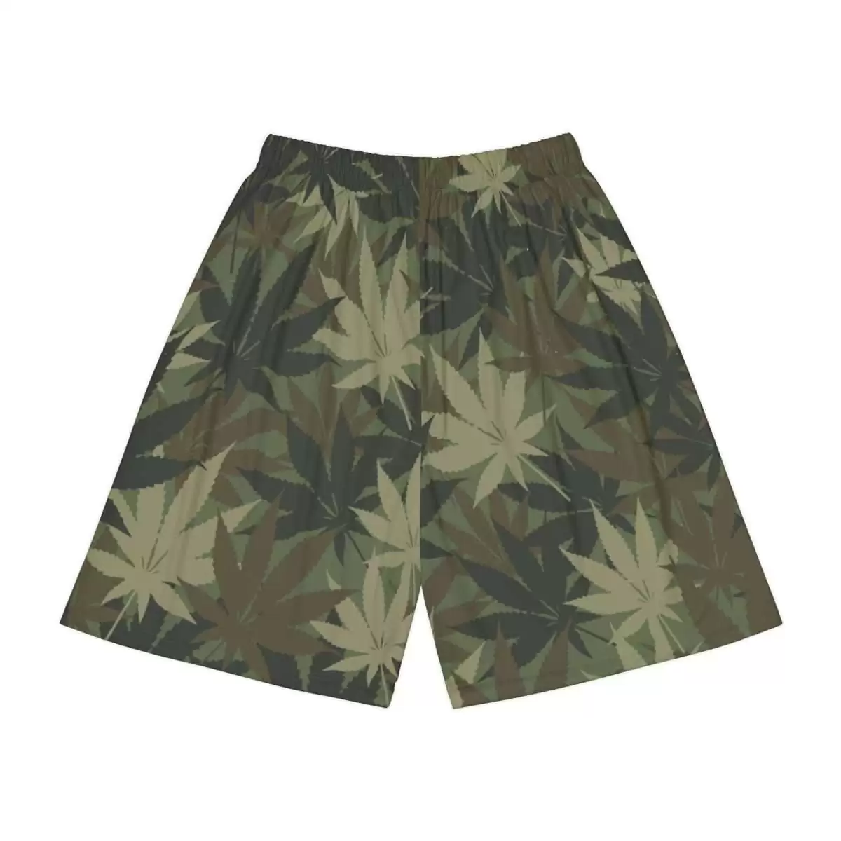 Hemp Leaf Camouflage Shorts back view in Khaki colors. Available in plenty of sizes from xs to 2xl. Rasta clothing and Jamaican Reggae merchandise.