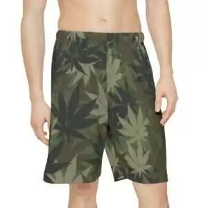Hemp Leaf Camouflage Shorts in Khaki colors. Available in plenty of sizes from xs to 2xl. Rasta clothing and Jamaican Reggae merchandise.