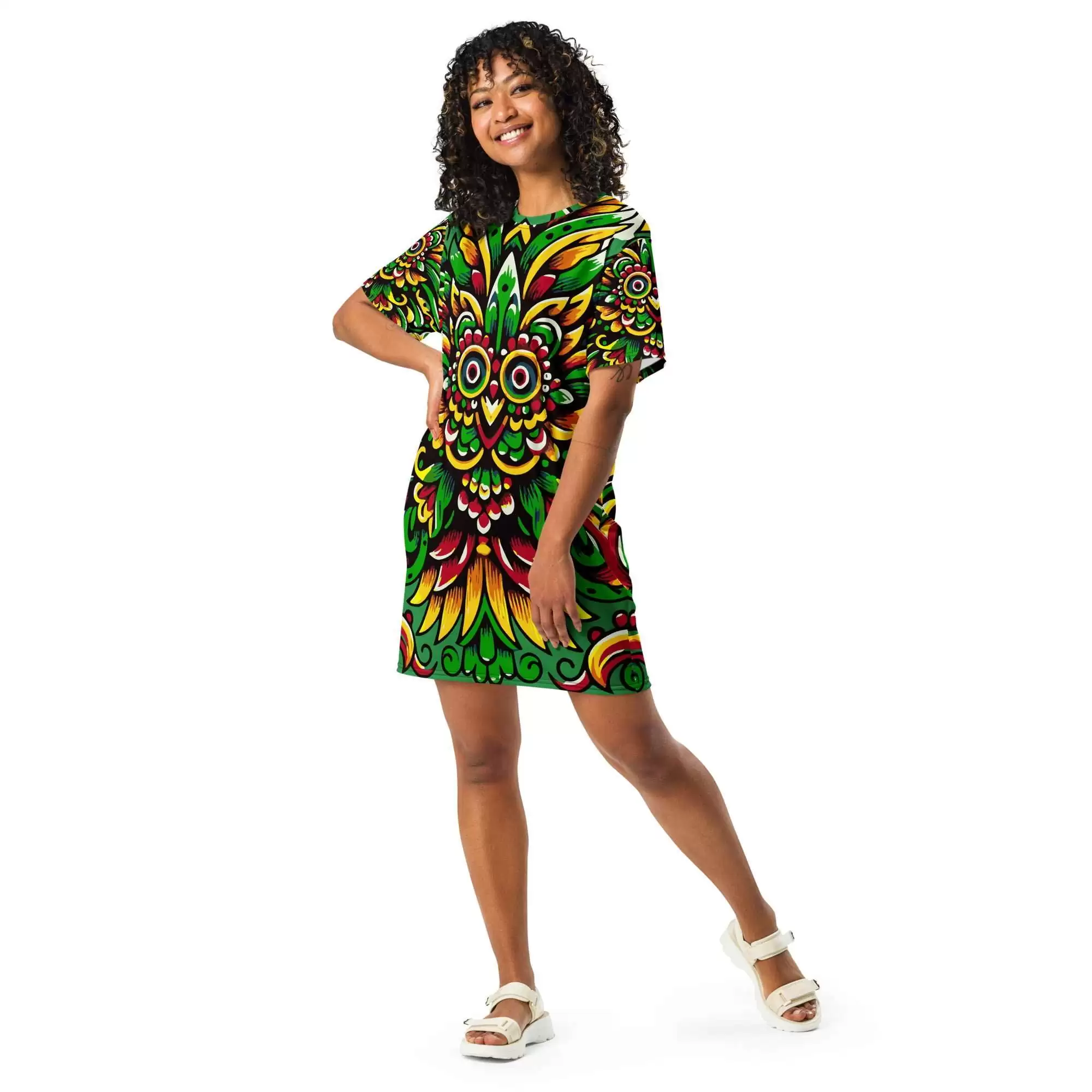 Rasta Mexican T-shirt dress in the Reggae colors. All sizes in a comfortable fit. Fun vibrant design makes a great Rasta dress.