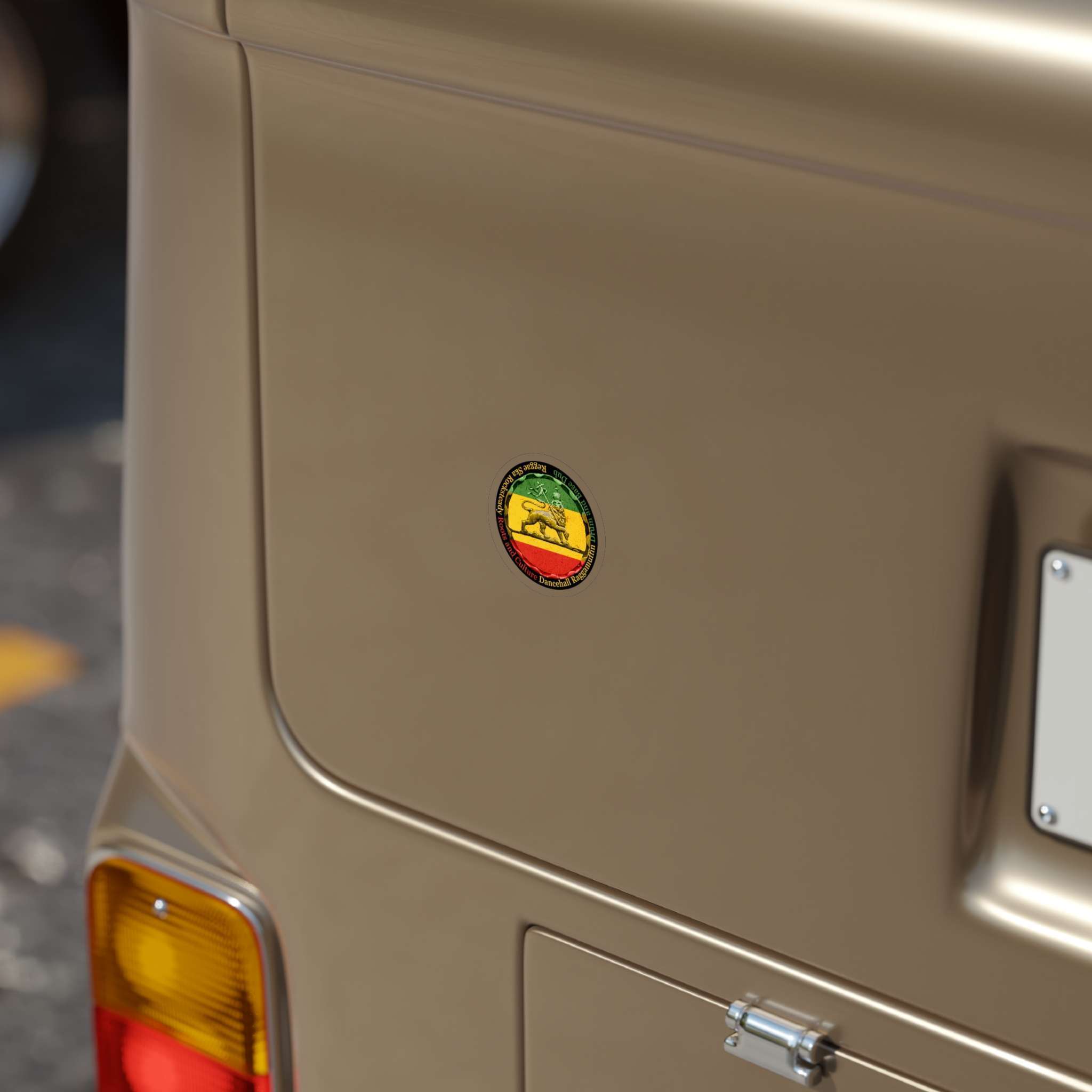 Reggae sticker Rasta colors, Lion of Judah and Reggae music genres 2in x 2in car. Durable outdoor sticker for inside or outside. Great car sticker.