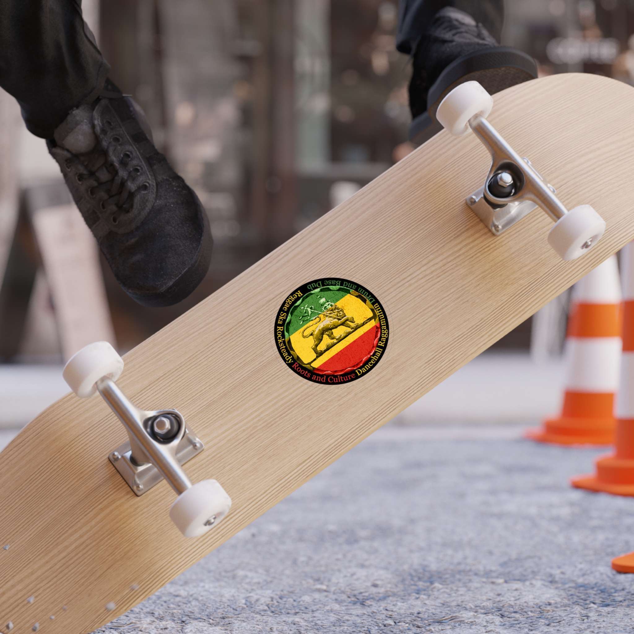 Reggae sticker Rasta colors, Lion of Judah and Reggae music genres 4in x 4in car. Durable outdoor sticker for inside or outside. Great car sticker.