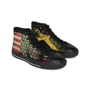 Jamaican African American Sneakers in a distressed design front view pair. Rastaseed Jamaican, Pan African, African American and Rastafarian reggae merchandise.
