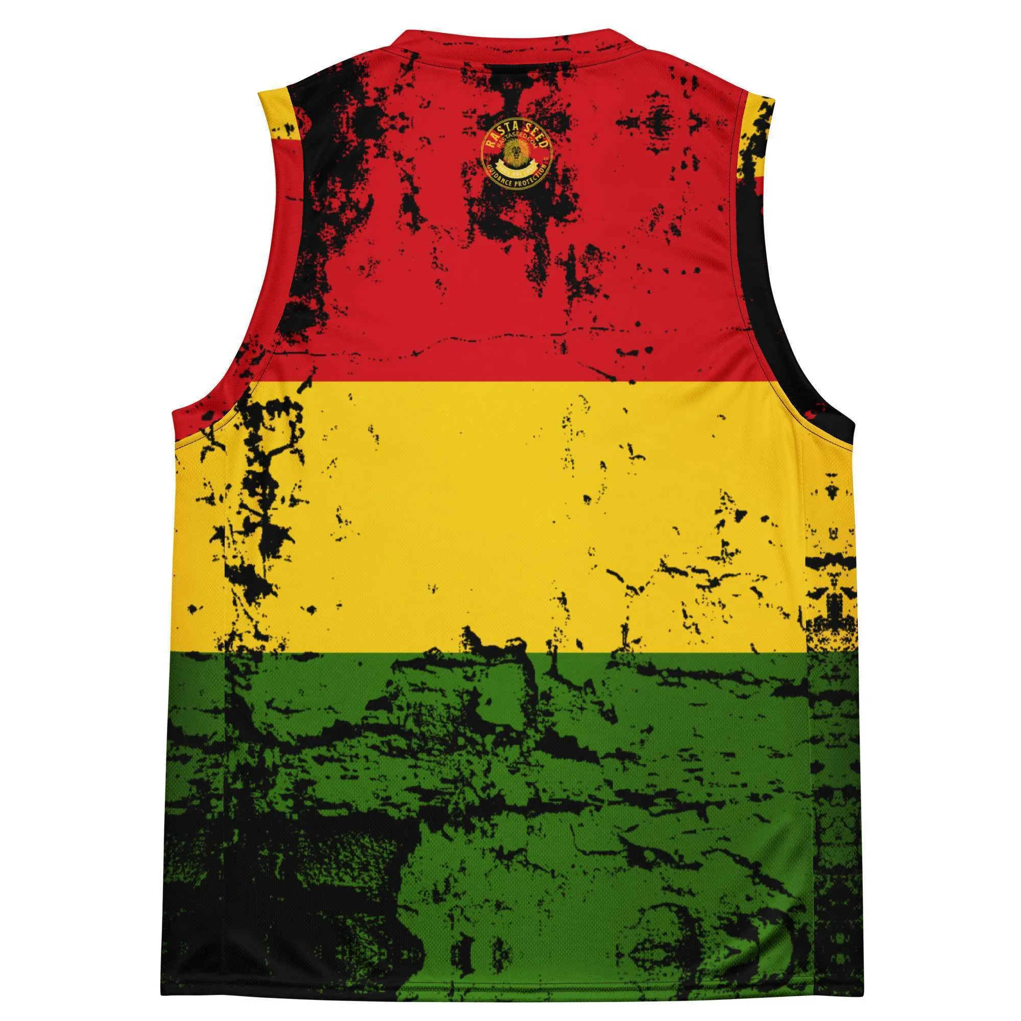Rasta basketball jersey in red gold green with Lion of Judah.front backl view Rastaseed original merchandise and clothing. Go Rasta Vechta.