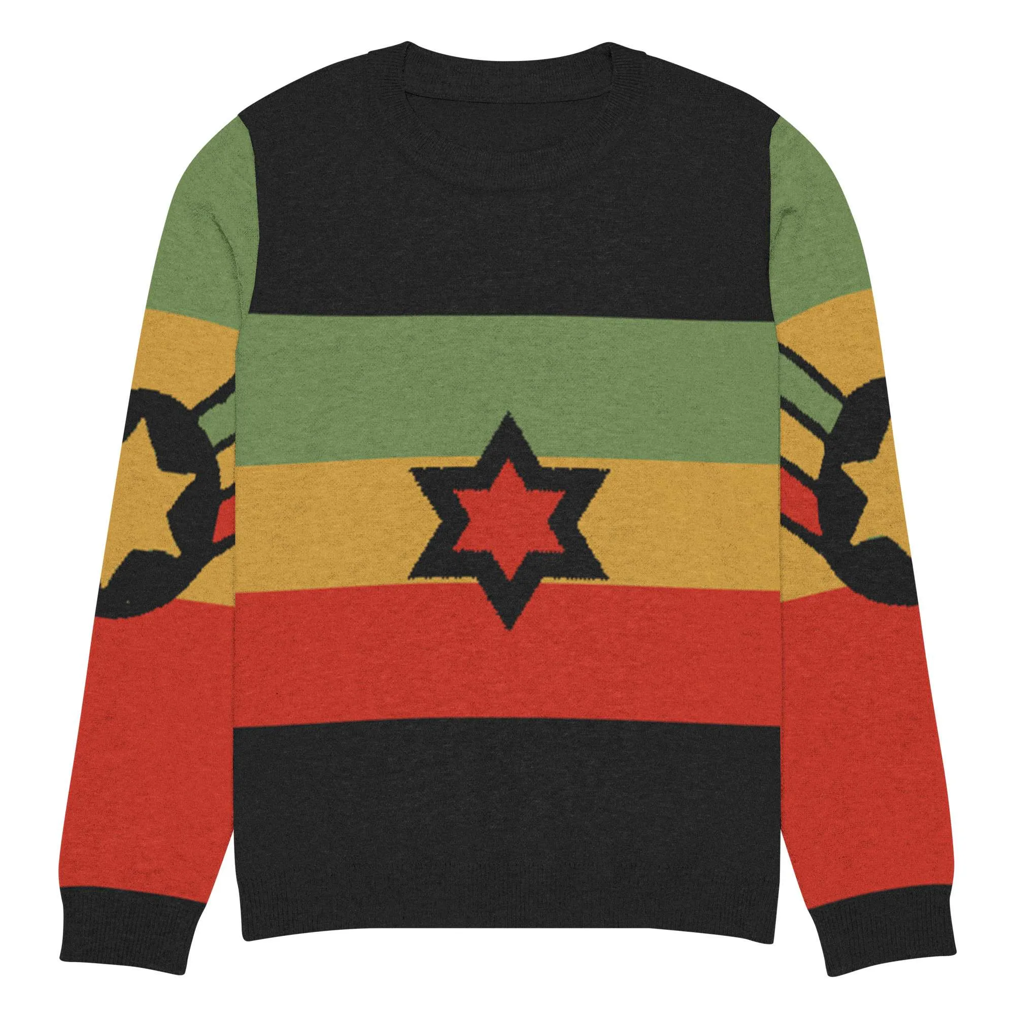 Rastafarian sweater soft knit made from 55% Cotton and 45% Polyester. Rastaseed original jumper with stars and Reggae Rasta colors.