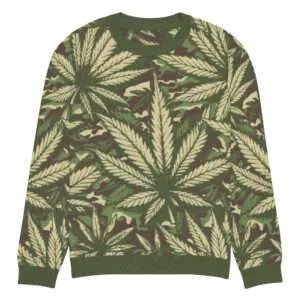 Rasta Hemp Leaf Camouflage Knit Sweater front view 3xs soft and comfortable. Step out style anytime in this exclusive Rastaseed Brand designer jumper.