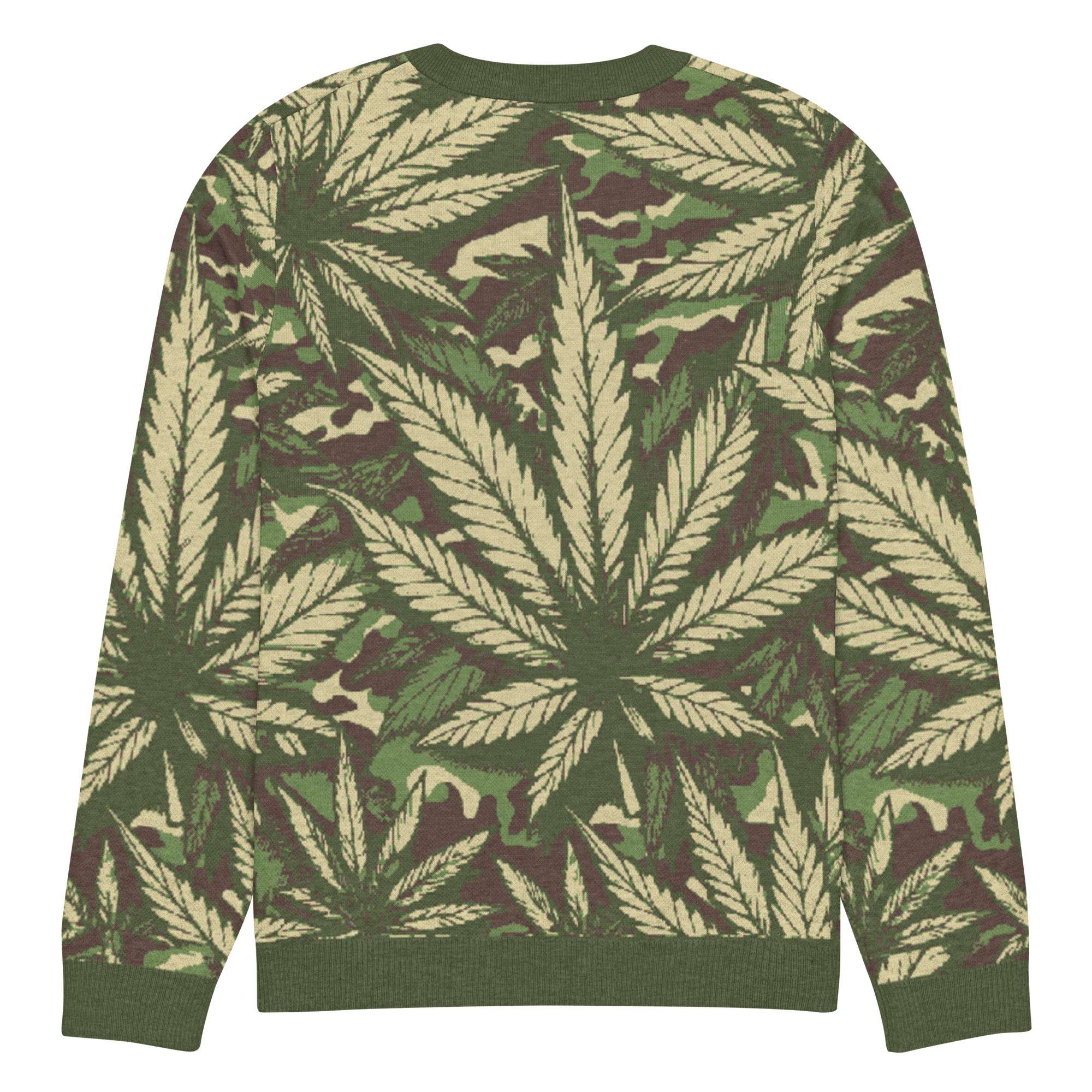 Rasta Hemp Leaf Camouflage Knit Sweater soft and comfortable back view extra large. Step out style anytime in this exclusive Rastaseed Brand designer jumper.