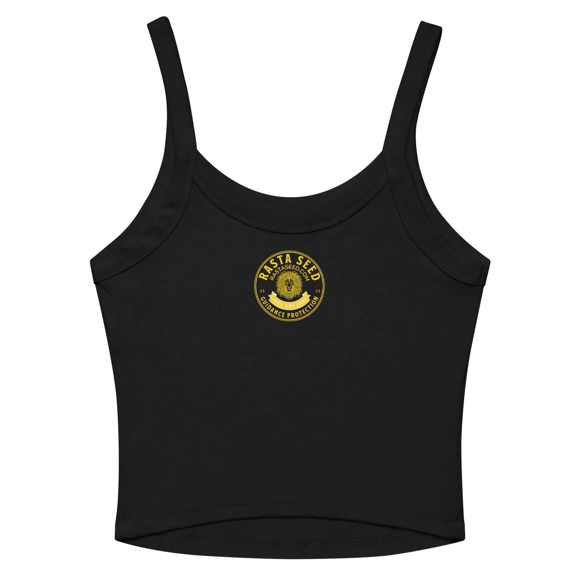 Reggae Rasta tank top black back view with Lion of Judah military wings design in red gold and green. Rastaseed brand of original Rastafarian Jamaican merchandise.