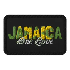 Jamaica One Love Patch embroidered in the Jamaican colors. Rastaseed Jamaican, Reggae and Rastafarian merchandise clothing and accessories.
