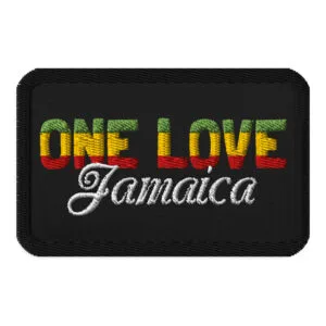 One Love Jamaica Patch embroidered in the Rastafarian colors. Rastaseed Jamaican Reggae and Rastafarian clothing merchandise and accessories.