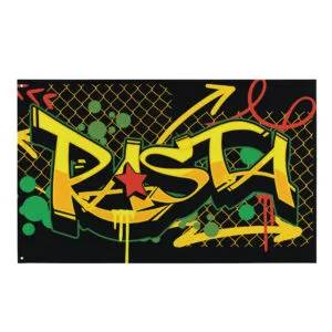 Rasta Graffiti Flag in the Rastafarian colors. Rastaseed Jamaican Reggae Afro American and Rastafari merchandise and gear.