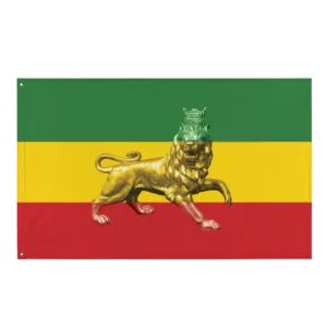 Rasta Lion of Judah Flag with the Rastafarian colors and Ethiopian Lion. Rastaseed Rastafari, Jamaican, Reggae, Afro American and Selassie merch and gear.
