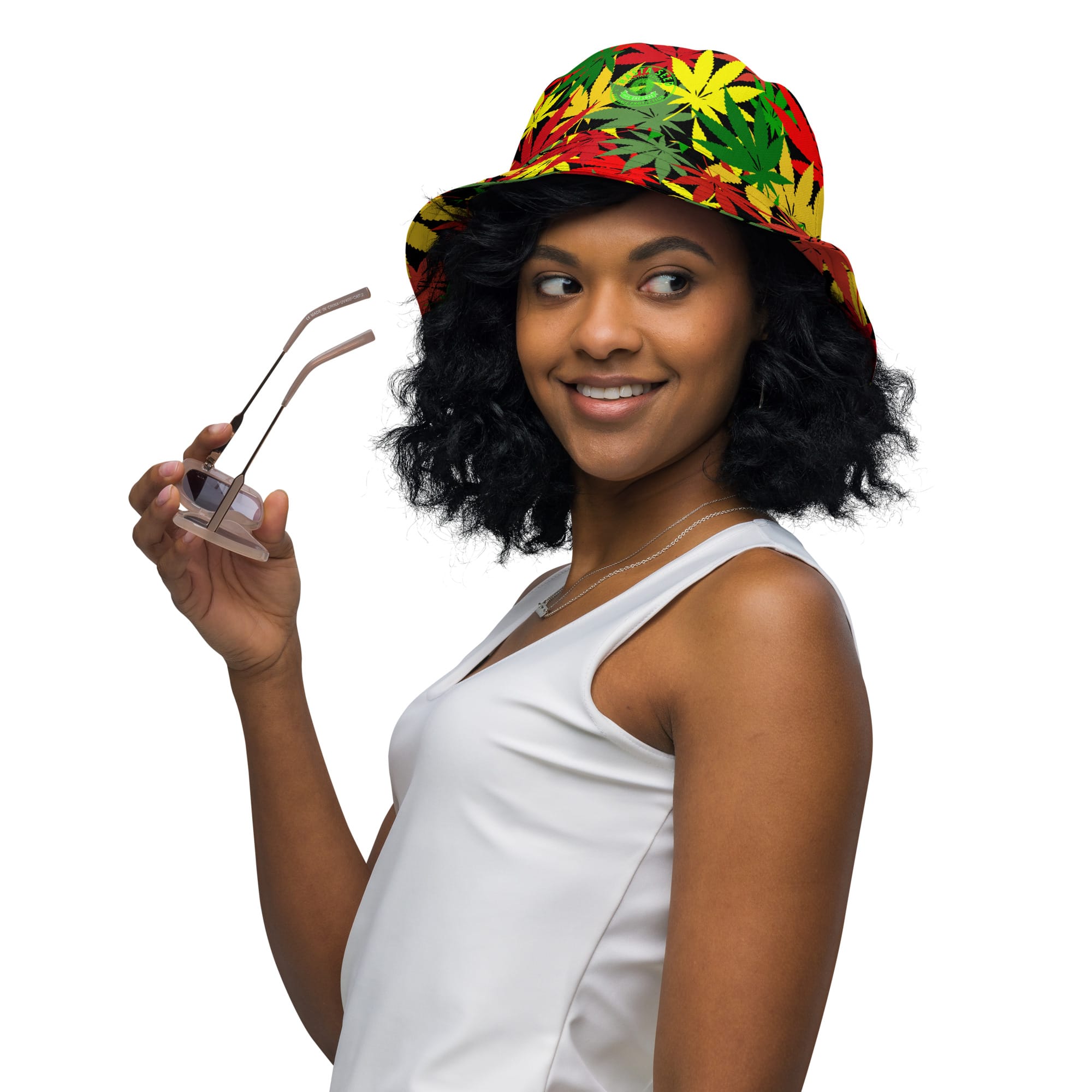 Rasta Hemp Leaf Reversible bucket hat at Rastaseed Jamaican, Rastafari, Reggae. Hemp and Haile Selassie merchandise and gifts.